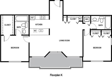 Floor Plan 2 bed 2 bath 913 sq. ft. at Charbonneau Apartments in Seattle, WA 98101