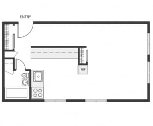 a floor plan of a room with a bedroom and a bathroom