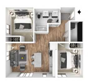 A series of images showing different layouts of a bedroom, kitchen, and living room.