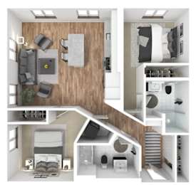 2 Bedroom 2 Bathroom C.1 Floorplan at The Hub Apartments, Lacey