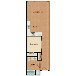 the first floor floor plan of a 1 bedroom apartment