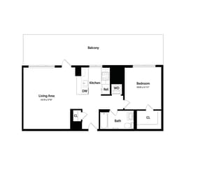 1 Bedroom 1 Bathroom Layout