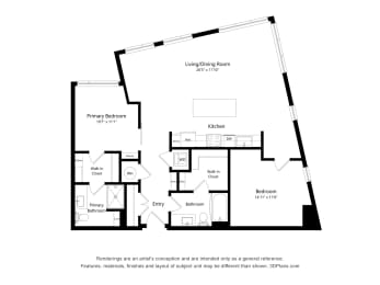 2Bed - 2 bath C13 Floor Plan at Arrowwood Apartments, North Bethesda, Maryland