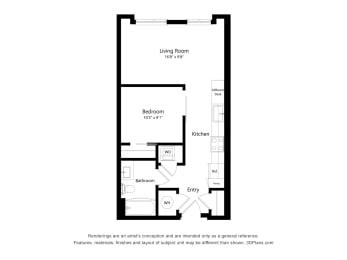 Studio - 1 bath S01 Floor Plan at Arrowwood Apartments, North Bethesda, MD, 20852