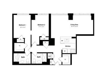 Two bedroom two bath penthouse unit