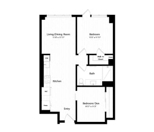 Morse B1 Floorplan - 1 Bed with Den at Morse, Washington