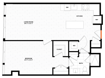 1 bedroom 1 bathroom Floor plan R at Altaire, Virginia, 22202