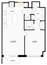 1 bedroom 1 bathroom Floor plan I at Altaire, Arlington, VA, 22202