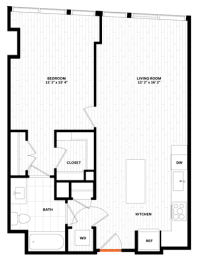 1 bedroom 1 bathroom Floor plan Q at Altaire, Virginia, 22202