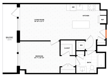 1 bedroom 1 bathroom Floor plan N at Altaire, Arlington, Virginia