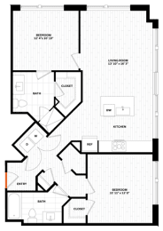 2 bedroom 2 bathroom Floor plan R at Altaire, Arlington, VA