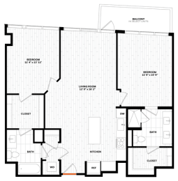 2 bedroom 2 bathroom Floor plan T at Altaire, Arlington, Virginia