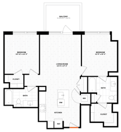 2 bedroom 2 bathroom Floor plan B at Altaire, Virginia