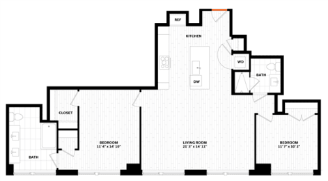 2 bedroom 2 bathroom Floor plan W at Altaire, Arlington