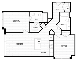 2 bedroom 2 bathroom Floor plan E at Altaire, Arlington, VA, 22202