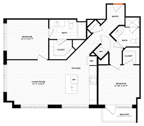 2 bedroom 2 bathroom Floor plan N at Altaire, Arlington, Virginia
