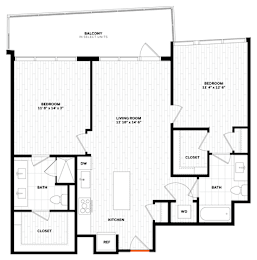2 bedroom 2 bathroom Floor plan H at Altaire, Arlington, 22202