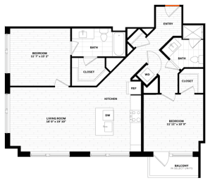 2 bedroom 2 bathroom Floor plan Y at Altaire, Virginia