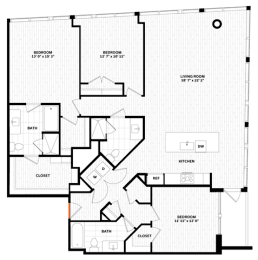 3 bedroom 3 bathroom Floor plan at Altaire, Virginia, 22202