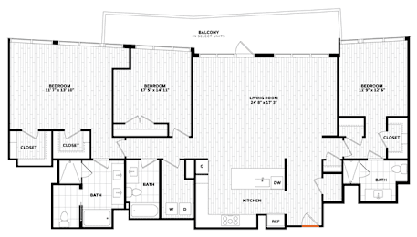 3 bedroom 3 bathroom Floor plan A at Altaire, Arlington, 22202