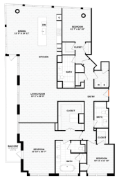 3 bedroom 3 bathroom Floor plan E at Altaire, Virginia, 22202
