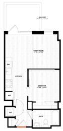 Studio 1 bathroom floor plan B at Altaire, Arlington, VA