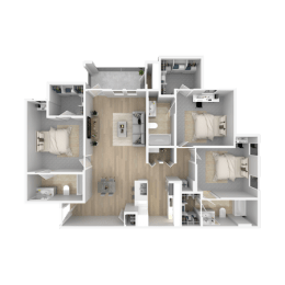 3 bed 2 bath floor plan at The Azul Apartment Homes, Mississippi, 38655