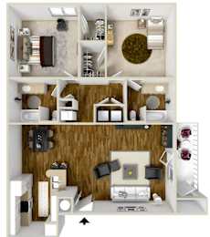Two Bedroom Floor plan | 1,185 Sq. Ft. at Avalon Apartment Homes, MS, 39759