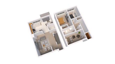 3 Bed 1.5 Bath 1,080 Sq. Ft. Townhome Floor Plan at Arbor Pointe Townhomes Apartments, Battle Creek, Michigan