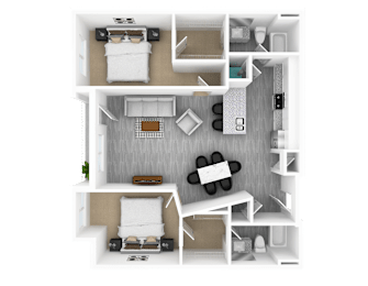 2 Bed 2 Bath, 1,283 sq ft, Aspen Floorplan at The Whit in Indianapolis, IN 46204