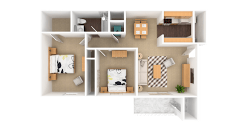 Ruby 2 Bedroom 1 Bathroom, 905 sq. ft., at Barton Farms Apartments and Duplexes in Greenwood, IN 46143