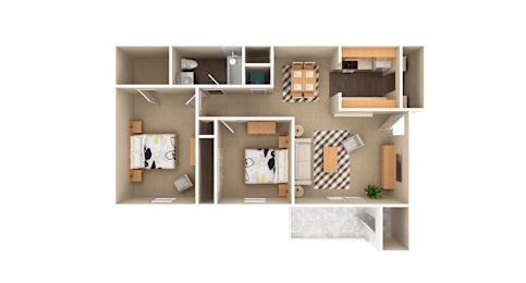 2 Bedroom 1 Bathroom, 899 sq ft, Crane floorplan at Bexley Village, Greenwood, Indiana