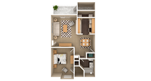 1 Bedroom 1 Bathroom, 680 sq ft, Gull floorplan with private entry at Bexley Village, Greenwood, IN
