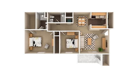 2 Bedroom 2 Bathroom, 987 sq ft, Heron floorplan at Bexley Village, Indiana