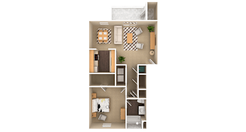 1 Bedroom 1 Bathroom, 744 sq ft, Lark floorplan at Bexley Village, Greenwood, 46143