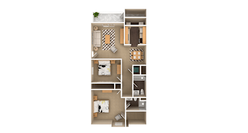 2 Bedroom 2 Bathroom with private entry, 987 sq ft, Quail floorplan at Bexley Village, Indiana, 46143