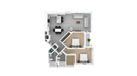 2 Bed 2 Bath, 1,436 sq ft, Bluebeech Floorplan at The Whit in Indianapolis, IN 46204