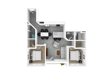 2 Bed 1 Bath, 1,234 sq ft, Eucalyptus II Floorplan at The Whit in Indianapolis, IN 46204