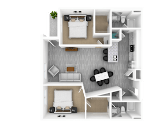 2 Bed 2 Bath, 1,299 sq ft, Grove Floorplan at The Whit in Indianapolis, IN 46204