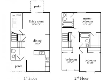 Floor Plan  3 bed 2 and half bath townhome at Meadow View Apartments and Townhomes, Ohio