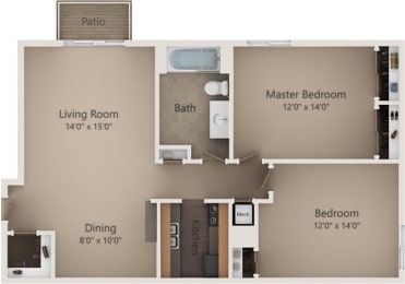 The BirchIII 2 Bed | 1.5 Bath | 955 Sq. Ft at Camelot East Apartments, Fairfield
