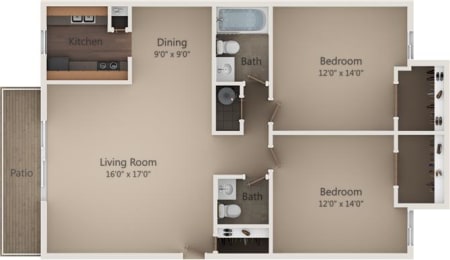 The Hemlock 2 Bed | 1.5 Bath | 875 Sq. Ft at Camelot East Apartments, Fairfield, 45014