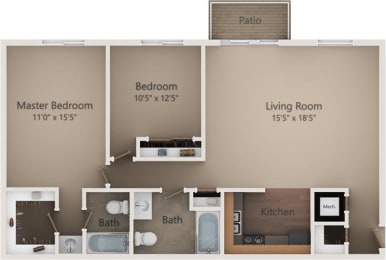 The Oak I 2 Bed | 2 Bath | 955 Sq. Ft. at Camelot East Apartments, Fairfield, 45014