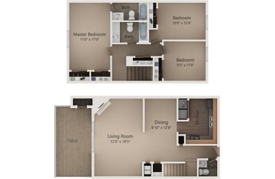 The Pine 3 Bed | 2.5 Bath | 1400 Sq. Ft. at Camelot East Apartments, Fairfield, Ohio