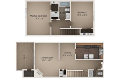 The Spruce Townhome 2 Bed | 1.5 Bath | 1088 Sq. Ft at Camelot East Apartments, Fairfield, OH