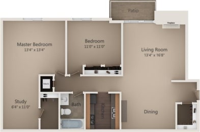 The Sycamore 2 Bed | 1 Bath | 955 Sq. Ft.  at Camelot East Apartments, Fairfield, OH, 45014