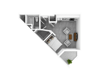 Studio, 504 sq ft, Sassafras Floorplan at The Whit in Indianapolis, IN 46204