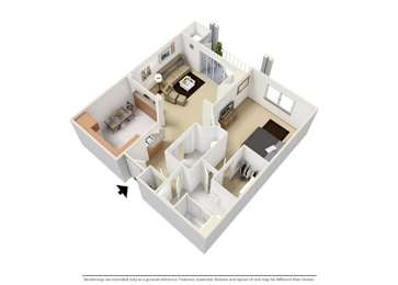 1 Bedroom 1 Bathroom 825 Sq. Ft. The Creekside Floor Plan at Creekside at Meadowbrook Apartments, Lowell