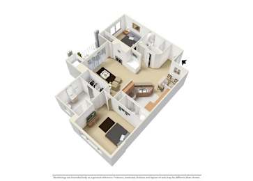 2 Bedroom 2 Bathroom, 1,080 sqft, The Rivers Edge floor plan at Creekside at Meadowbrook in Lowell, IN 46356