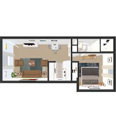 1 Bed 1 Bath 603 Sq. Ft. GARDEN A Floor Plan at Crestview at Louisville Apartments, Louisville